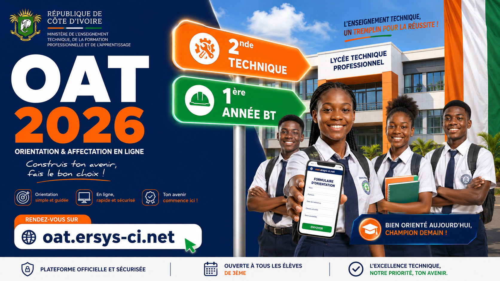 🎓 OAT 2026 : Les demandes d'orientation en 2nde Technique et 1ère année BT sont ouvertes pour les élèves de 3ème !